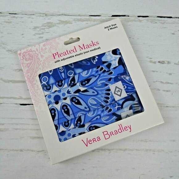 💰3/$25 Vera Bradley 2-Pack Pleated Cloth Face Masks Blue Star Medallion Adult - Picture 3 of 9
